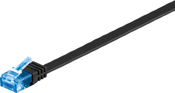 CAT 6A fladt patchkabel, U/UTP, sort