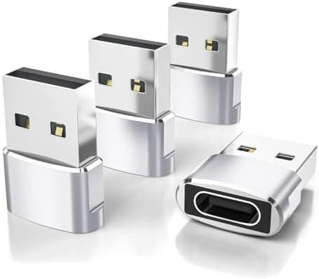 Elebase USB til USB C-adapter til iPhone 17 4-pak, USB-C hun til A han bilopladeradapter, Type C-konverter Apple 17e 16 Pro Max 15 14 Sølv Silver