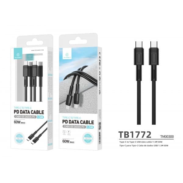 USB-C til USB-C, Svart 60W 1.5M Hurtigladekabel