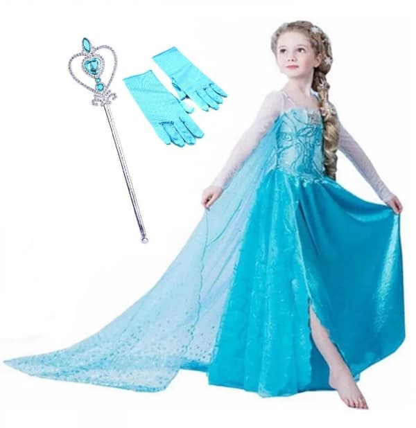 Elsa prinsessekjole + tryllestav/hansker 150 cl