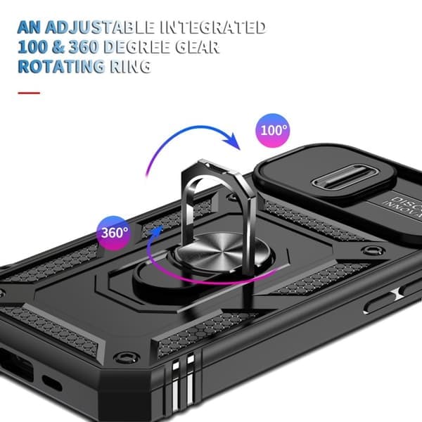 iPhone 15 Hybrid Cover med Ringholder og Kamerabeskyttelse - Sort