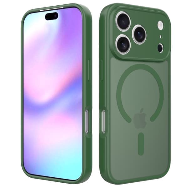 Etui til iPhone 15 Pro Max Skin Feel Magnetisk Linsedetalj Mørkegrønn