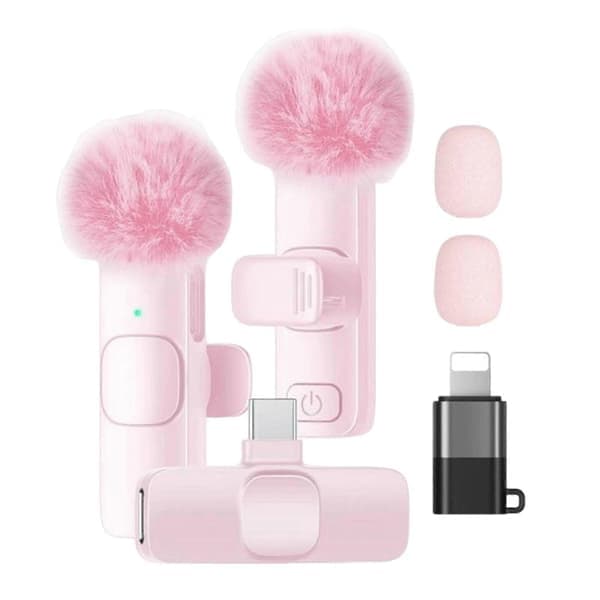 Trådløs Mini Lavalier Mikrofon til iPhone Android PC, USB-C & Lightning, Støjreducerende Clip-On Mikrofon til Vlogging & Optagelse Pink Pink