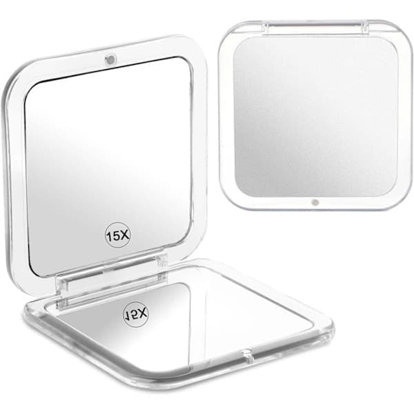 Makeupspejl 15x forstørrelse, foldbart, bærbart spejl, til rejser og makeup sølv Sølv Sølv Silver