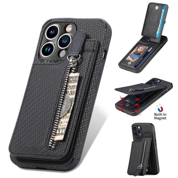 Läderfodral Magnetiskt Plånboksfodral iPhone 14 /14 Pro/14 Pro Max, iPhone 13 /13 Pro/13 Pro Max, iPhone, 12 /12 Pro/12Pro Max Svart