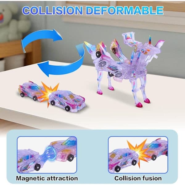 Magnetisk Transformerende Bil Enhjørning – Transformer Bil 2-i-1 Robotleke for Gutter og Jenter Iridescent Gradient Blå Iridescent Gradient Blue