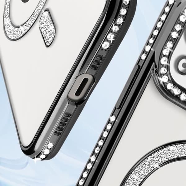 Diamantcover til iPhone 13 - AVIZAR - Sort Rhinstensomrids - MagSafe Beskyttelse Sort