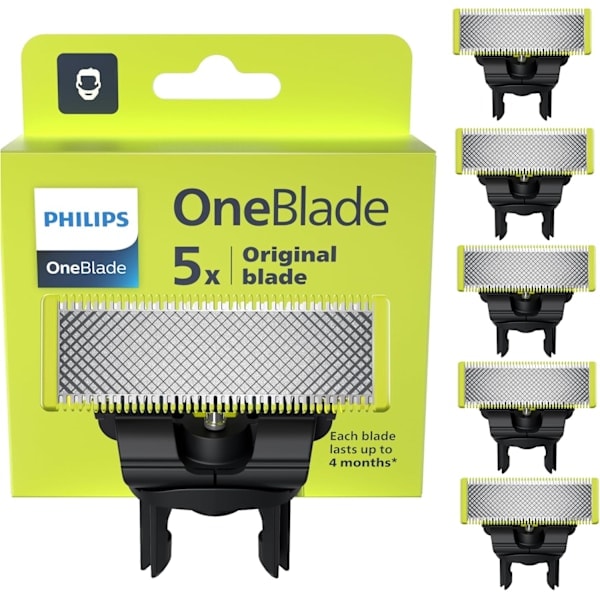 5-pakkaus yhteensopivia teriä Philips OneBlade/OneBlade Pro -parranajokoneeseen - kestäviä vaihtoteriä miesten kasvo- ja vartalotrimmeriin, 5 kpl 5pack