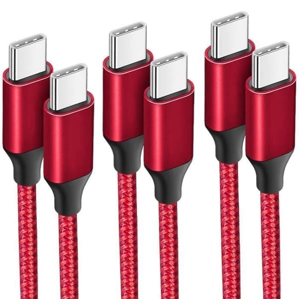 USB-C-kaapeli - E.F.CONNECTION - 3x 1M - Pikalataus - Punottu nailon - Punainen Punainen