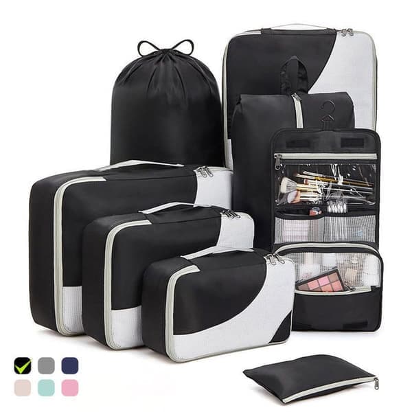 Bagageorganisatörsset - Resväskekit 8-pack med slitstarka resväskor, förvaringsväskor, packkuber, resväskor svart Black