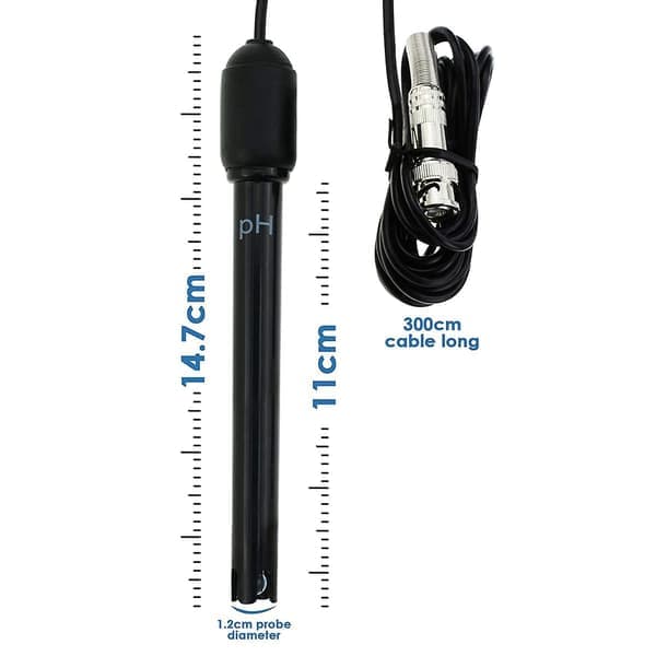 kryc-Ph med elektrode, 300 cm langt kabel og BNC-stik til pH-meter (BNC pH-elektrode)