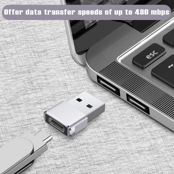USB til USB C Adapter 3-pak, Type C Hun til A Han Opladerkabel Konverter til Apple Watch 8 7, MacBook, iPhone 12 13 14 15 Max Pro Sølv Silver