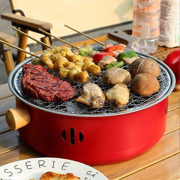 Bærbar kulgrill i rustfrit stål til indendørs og udendørs grill til hjemmefest camping (LGL) sort Black