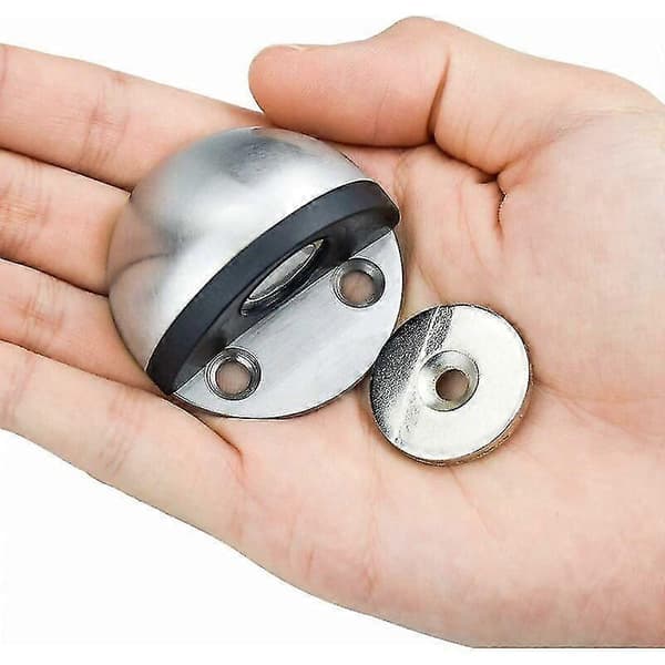 Dørstopper i rustfrit stål Magnetisk dørstopper, selvklæbende dørstopper med monteringsskruer og 3M klæbemiddel til beskyttelse af dør og væg