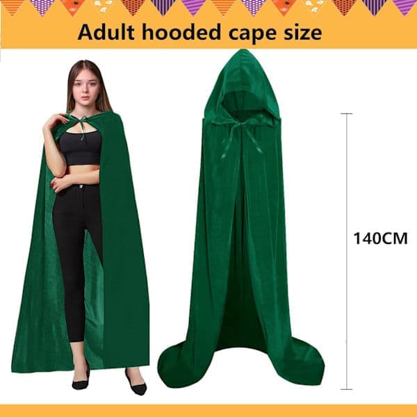 Unisex voksen hættekappe lang fløjlskappe Halloween Cosplay kostumer grøn