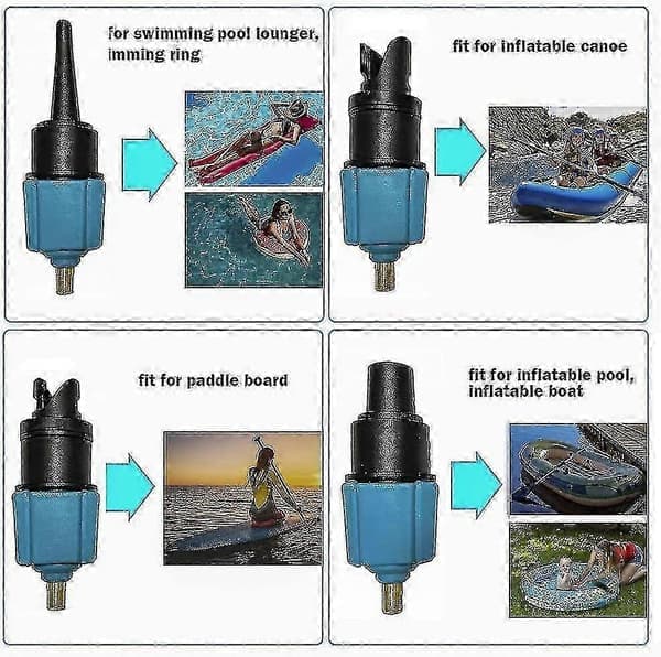 Paddleboard Pumpe Adapter, 4 Luftventil Dyser, til Kajak/Oppustelig Seng/Båd