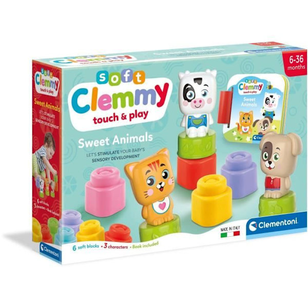 Clementoni - Cubes & Animals Soft Clemmy - 6 kuber + 3 tecken + Bok Flerfärgad