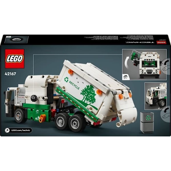 LEGO® 42167 Technic Mack LR Elektrisk sopbil, Elektrisk lastbilsleksak, Återvinningsfordon Grön, Röd, Grå