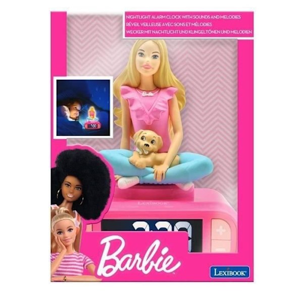 Digitalt vækkeur med skarpt natlys, 3D Barbie og lydeffekter rosa och blå