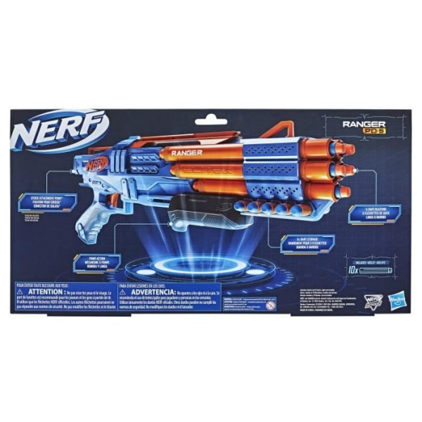 Nerf Elite 2.0, Ranger PD-5 Pump Blaster, 5-Barrel Shooter, 10 Nerf Elite Dart, lätt att använda, förvaring