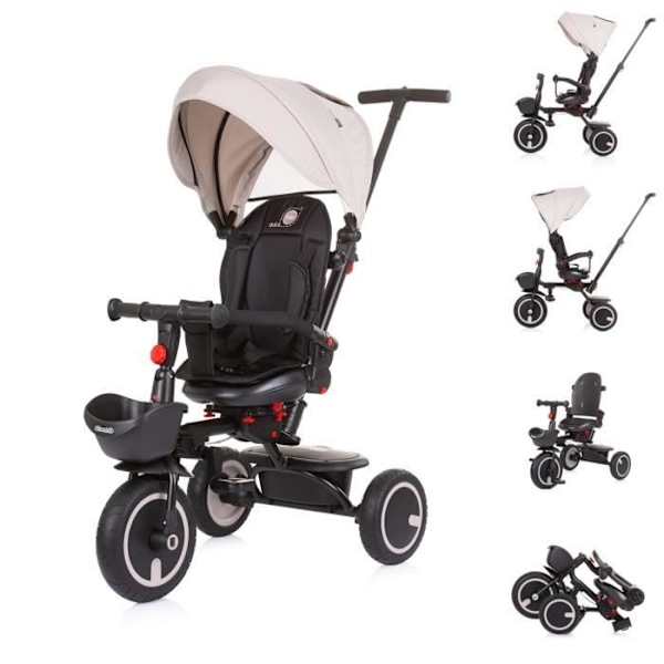 Quick Fold 2 i 1 sammenklappelig trehjulet cykel - CHIPOLINO - vendbart sæde - PU hjul - Beige Beige