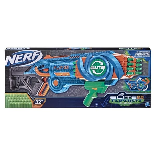 NERF - Elite 2.0 - Blaster Flipshots Flip -32 2 x 16 vridbara pipor, kapacitet för 32 pilar - inkluderar 32 NERF pilar