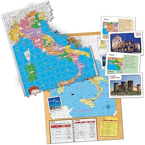 Clementoni Sapientino Plus - Vi opdager Italien Smart-Puzzle Fysisk og Politisk Kort, læringsspil for 6-årige, Geografi spil italienska