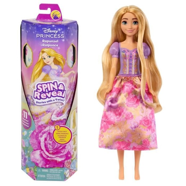 Pyöritä ja paljasta Rapunzel Mattel Disneyn prinsessanukke yllätyksillä HTV86 Flerfärgad
