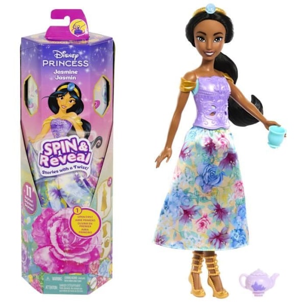 Pyöritä ja paljasta Jasmine Mattel Disneyn prinsessanukke lisävarusteilla ja 11 yllätyksellä HXC23 Flerfärgad