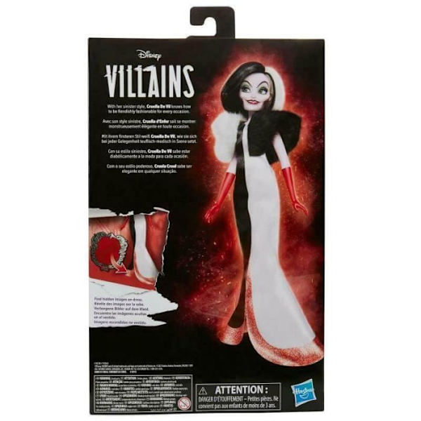 Dukke - Hasbro - Cruella D'Enfer - 28 cm - Sort og hvid - Skjult tilbehør Svart vit