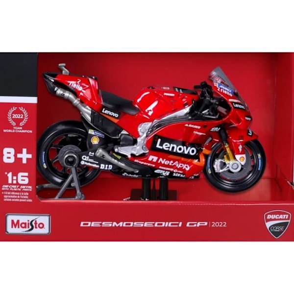 Monterade miniatyrer - Maisto - Ducati 2022 Bagnaia 1/6 - Vit - Moto GP - Vuxen 14 år gammal