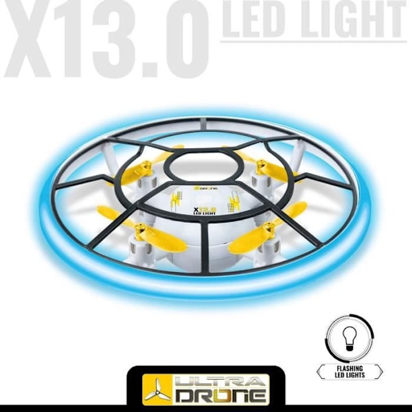 MONDO MOTORS - Radio-ohjattu drone - Valoefektit - Ultradrone X13 LED -valo - Halkaisija 13cm Hvid/sort/gul