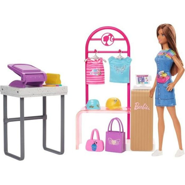Barbie-Créations Boutique Box, nukke ja muotiasusteet HKT78 Flerfärgad