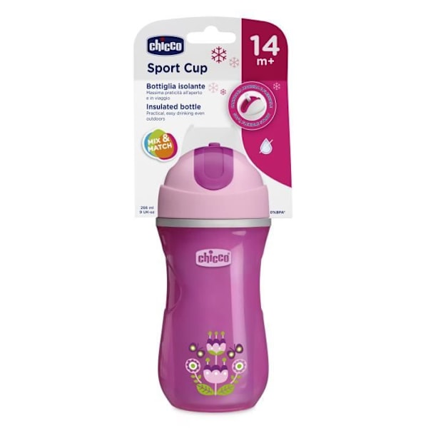 Sport Cup - Chicco - Lila - 266ml - Silikonhalm - Isolerande vägg Lila