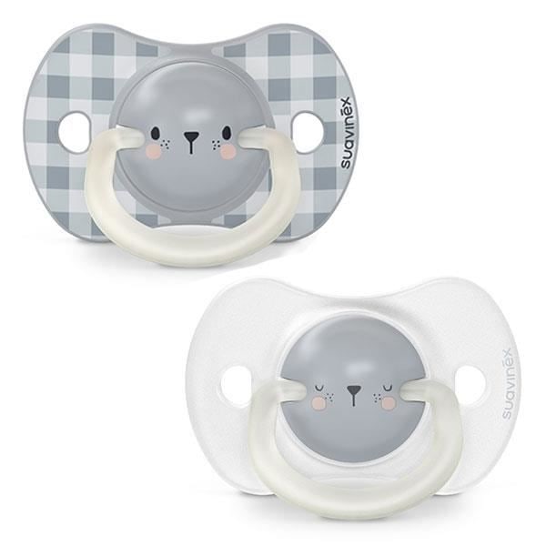 Suavinex paket med 2 fosforescerande nappar Sx Pro 0/6 månader Night&Day Bear