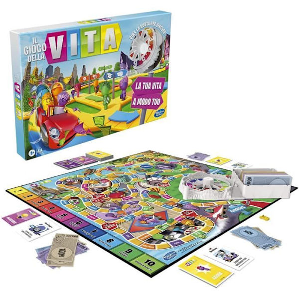 Hasbro The Game Of Life, Familiespil for 2-4 spillere, for børn fra 8 år og opefter, Inkluderer Øjeknopper...