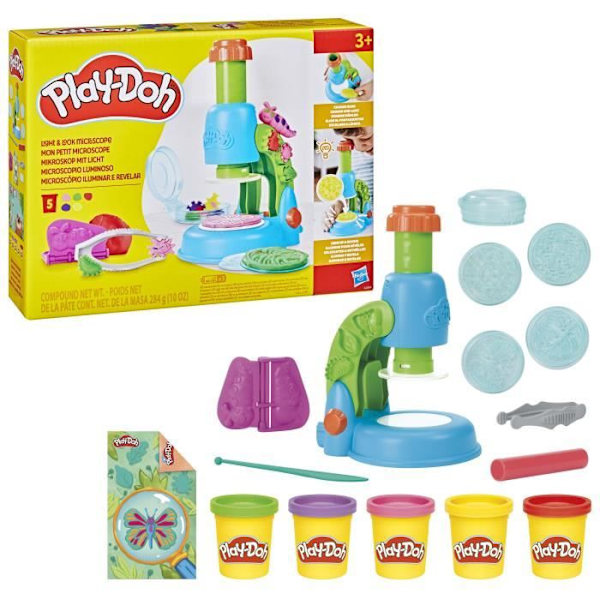 Play-Doh Minik microscope, modellera, 9 tillbehör och 5 färger, från 3 år. Flerfärgad