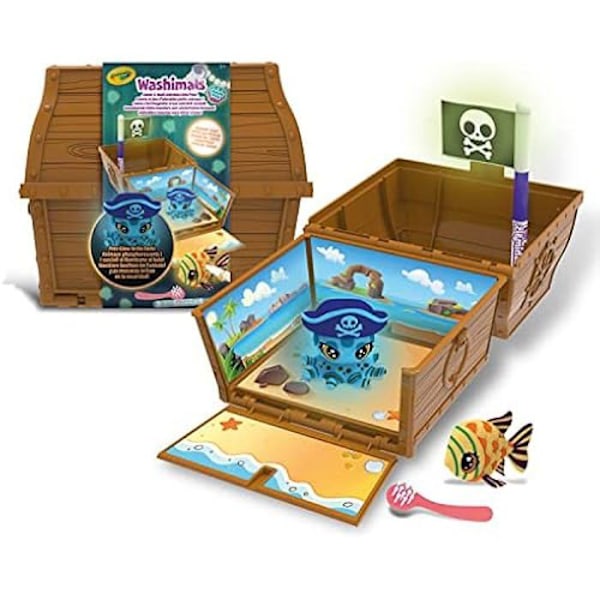 CRAYOLA - Washimals Ocean Glow Lemmikit - Treasure Box Kit, vauvaeläinten värjäämiseen ja pesuun, peli ja lahja lapsille, Flerfärgad