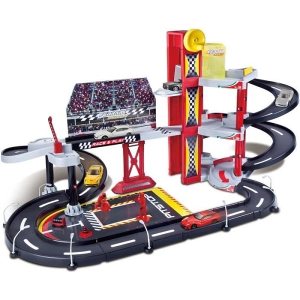 Ferrari Race&amp;Play BBURAGO 1/43 skala garage för barn med 1 bil ingår
