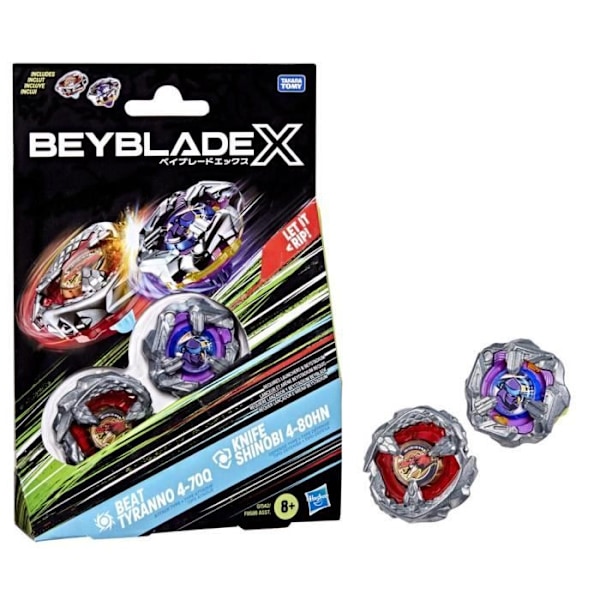 Beyblade X Dual Pack Beat Tyranno 4-70Q og Knife Shinobi 4-80HN, 2 ægte Takara Tomy konkurrence tops med højrehåndsrotation Flerfärgad