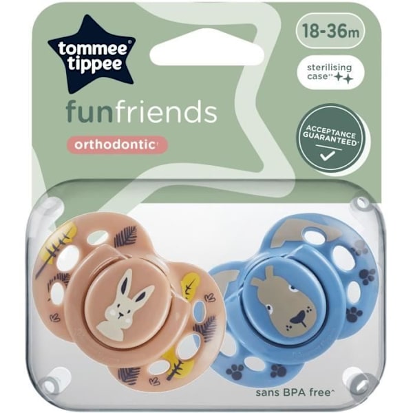 Sut - TOMMEE TIPPEE - SJOV - 18-36 måneder - Sæt med 2 symmetriske BPA-fri sutter - Genanvendelig steriliseringskapsel Flerfärgad