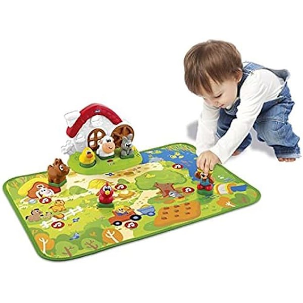 Chicco Lekset Farm Animals 2 i 1 interaktiv lekmatta för att lära sig former och djur Flerfärgad