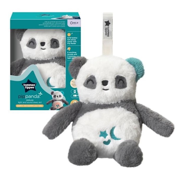 TOMMEE TIPPEE, Luksus natlys plys med CrySensor, 6 beroligende lyde, USB, kan maskinvaskes, Pippo the Panda Vit