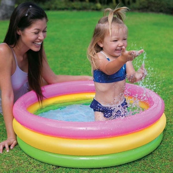 Intex oppustelig babypool 3 flerfarvede ringe 58924 Rosa, gult och grönt