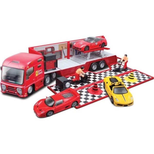 Ferrari Race &amp; Play Truck - BBURAGO - Race Stand - Miniatyrfordon - Röd - från 3 år och uppåt