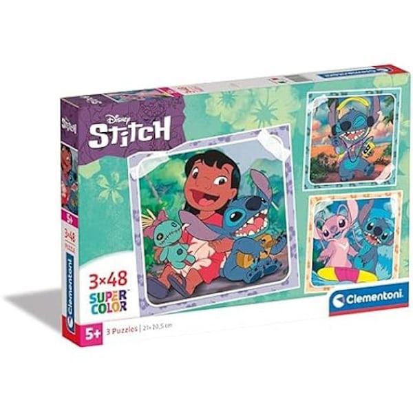 Disney Stitch Puzzle - Clementoni - 3 x 48 bitar - För barn från 5 år - Tillverkat i Italien