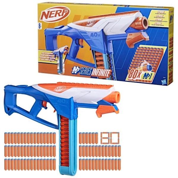 Nerf NSeries Infinite dart blaster, 80 tikkaa, 8-vuotiaat ja sitä vanhemmat Flerfärgad