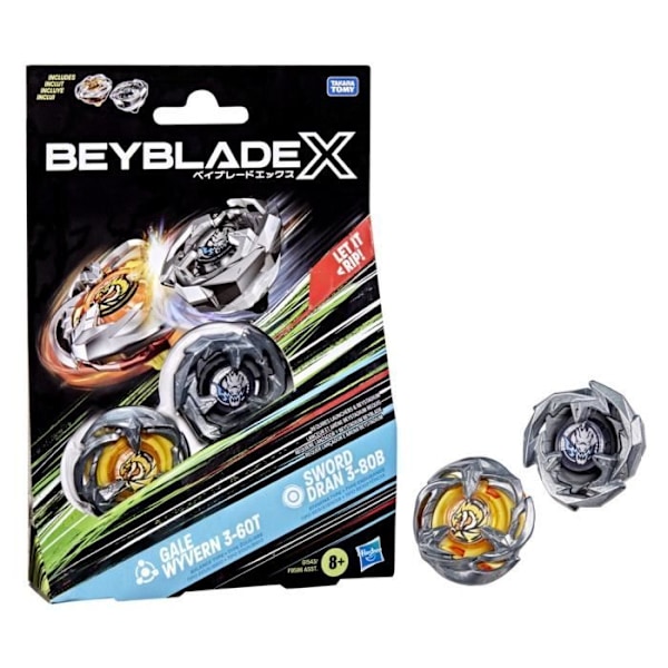Beyblade X Dual Pack Gale Wyvern 3-60T og Sword Dran 3-80B, 2 autentiske Takara Tomy konkurrence tops med højre rotation, Fra Flerfärgad