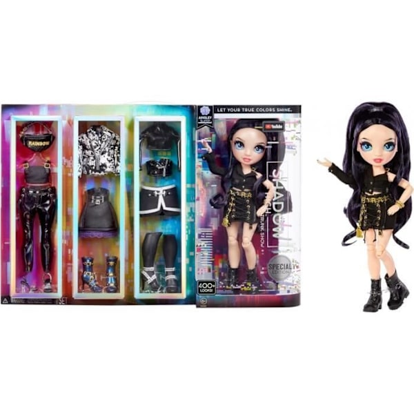 Rainbow High - Shadow High - Ainsley Slater - 27 cm muotinukke, jossa on 3 asua ja asusteita - 6-12 vuotta vanha Svart, vit, skimrande, guld, rosa, 