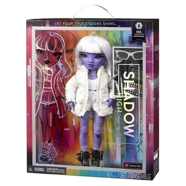 Rainbow High S3 Shadow High - 27 cm Dia Mante Doll (lila) - 1 outfit + tillbehör och dockställ lila